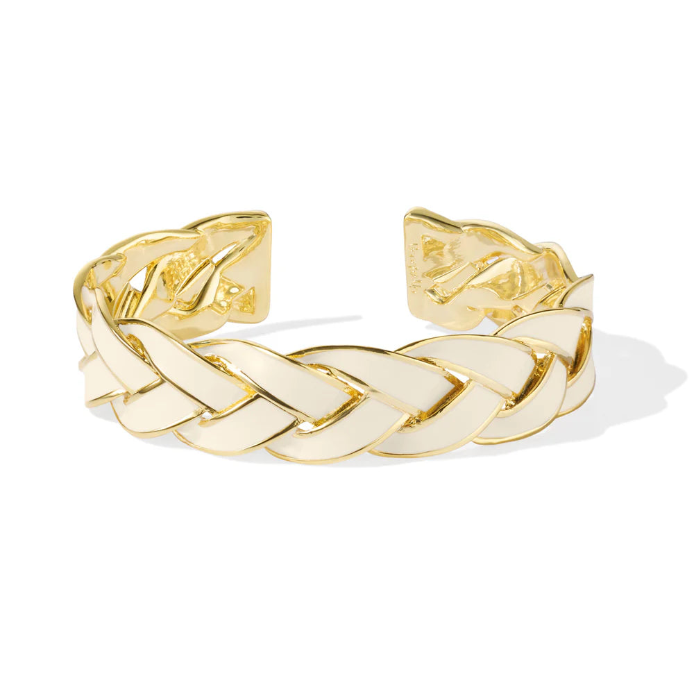 VENUS - Adjustable enamel braids cloisonne cuff in gilded brass. Color : White Sand