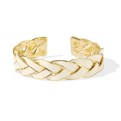VENUS - Adjustable enamel braids cloisonne cuff in gilded brass. Color : White Sand