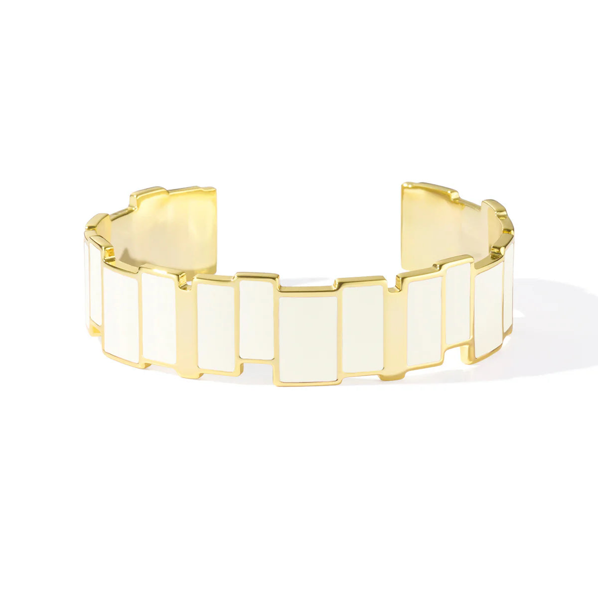 INES MULTICO - 1.5cm thin bangle in gilded brass and colored enamel sticks. Color : White Sand