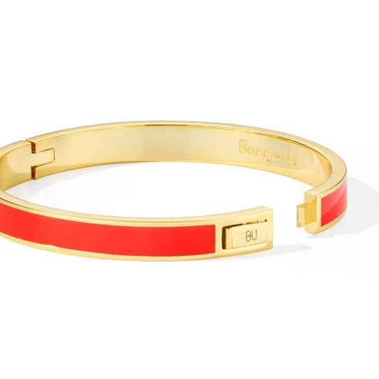 BANGLE - Color-block lacquer clasp bracelet in gilded metal. Color : Tangerine Orange