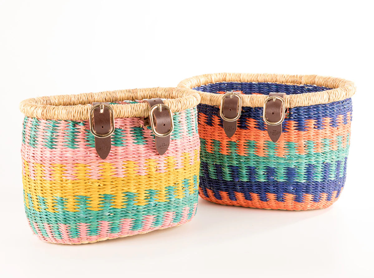 YENDI:Child's Blue & Orange Pattern Bike Basket