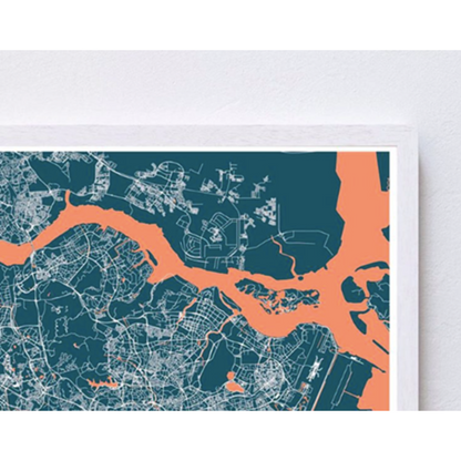 Singapore Map Navy Unframed