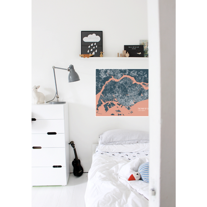 Singapore Map Navy Unframed