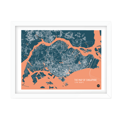 Singapore Map Navy Unframed